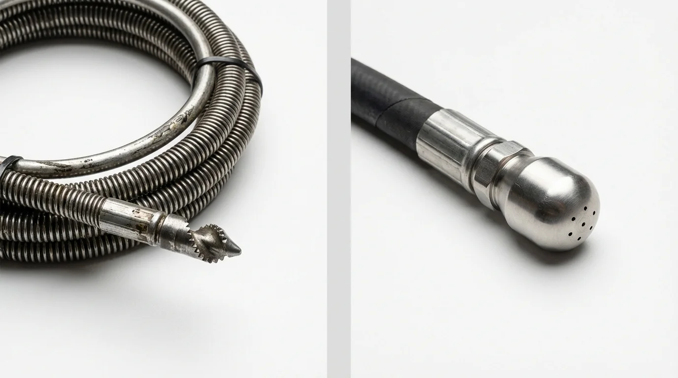 Drain snake cable and hydro jetting nozzle used for drain cleaning in Clinton, WI